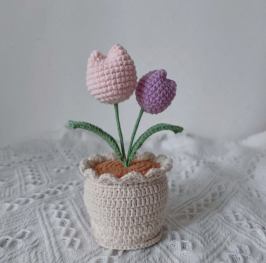 pink and purple crochet tulips