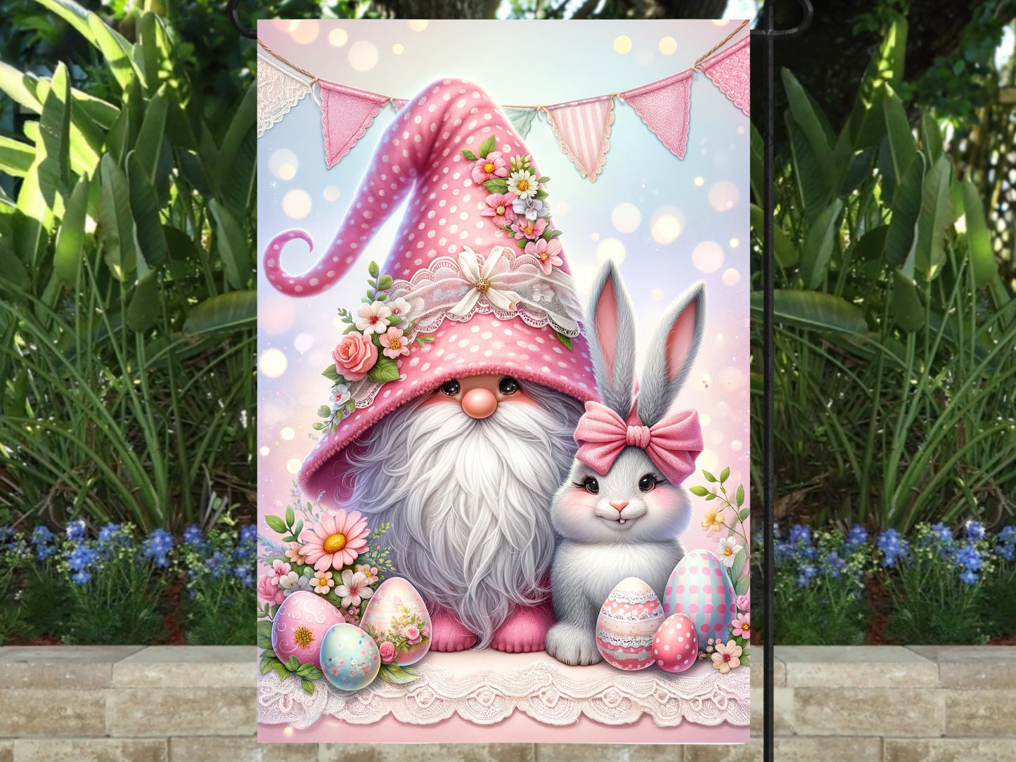 Hoppy Easter Gnome Garden Flag