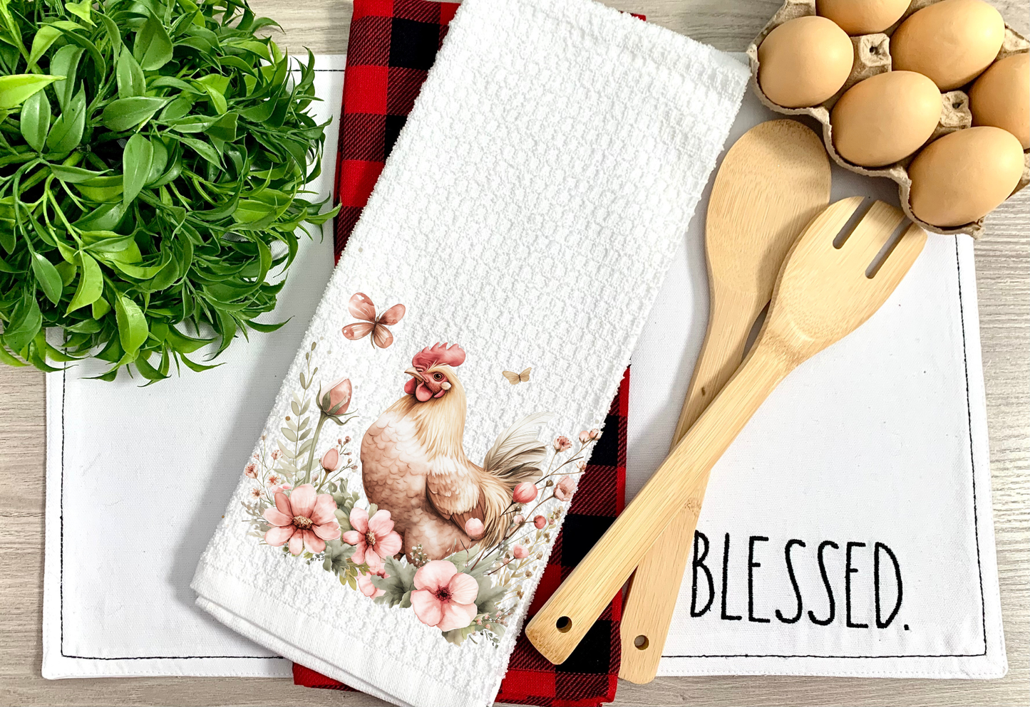 Blush Floral Hen Kitchen Towel