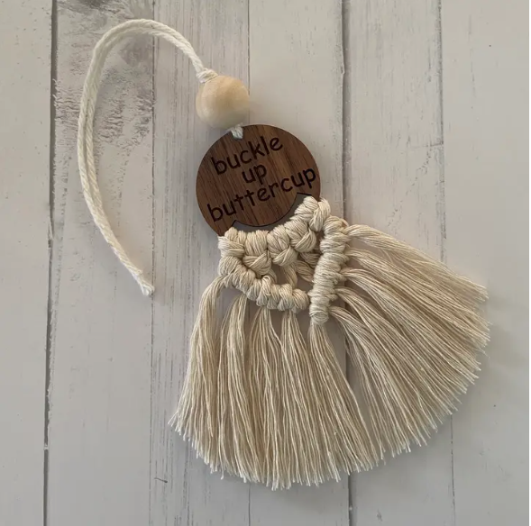 Buckle Up Buttercup Boho Macrame Car Diffuser