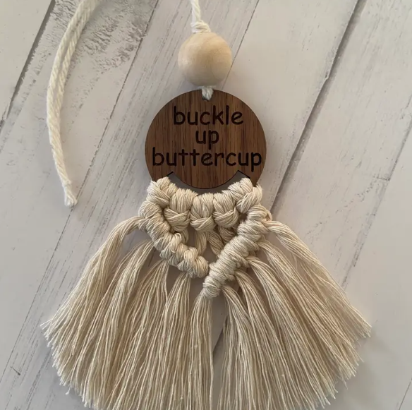 Buckle Up Buttercup Boho Macrame Car Diffuser