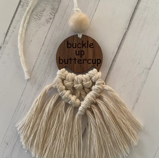 Buckle Up Buttercup Boho Macrame Car Diffuser
