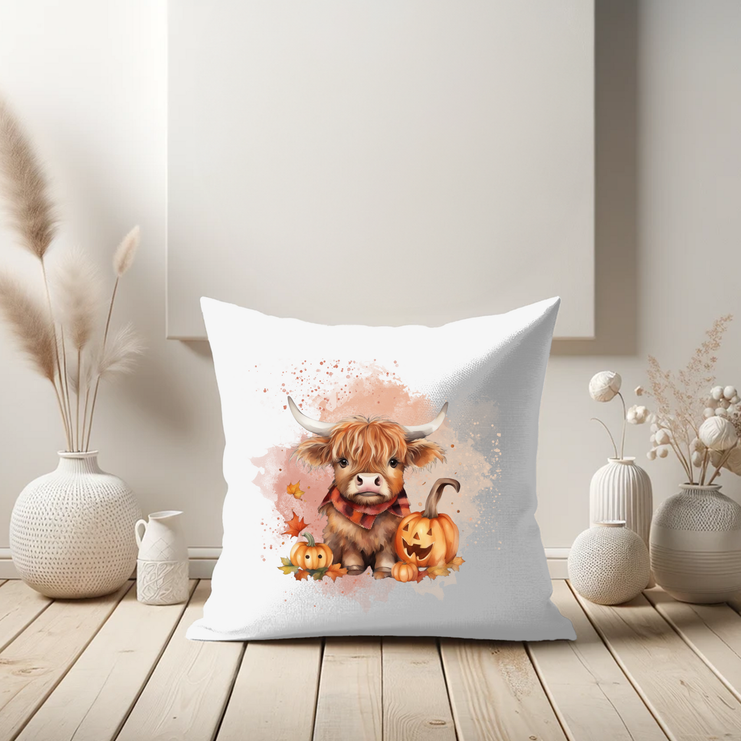 Autumn Harvest Highland Cow Pillow