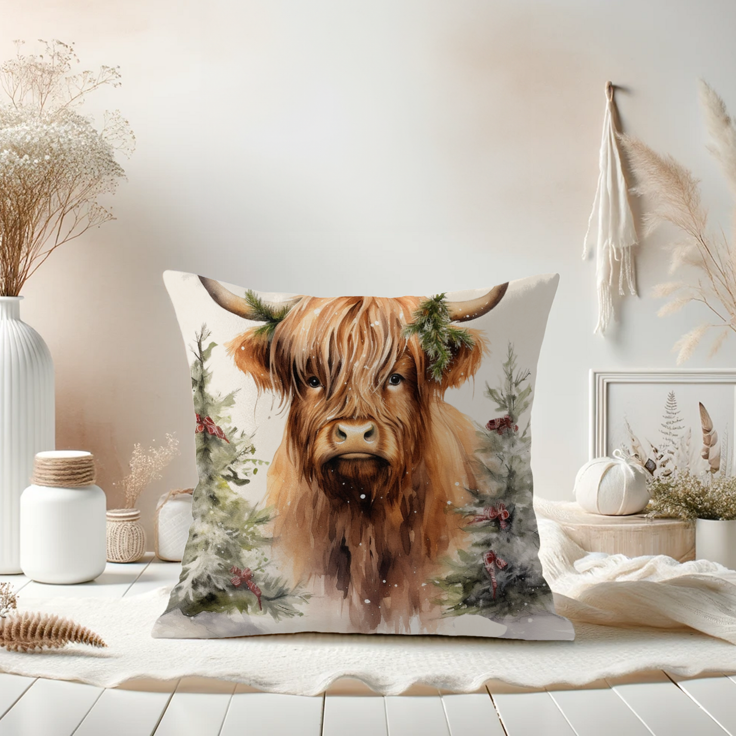 Winter Highland Cow Pillow