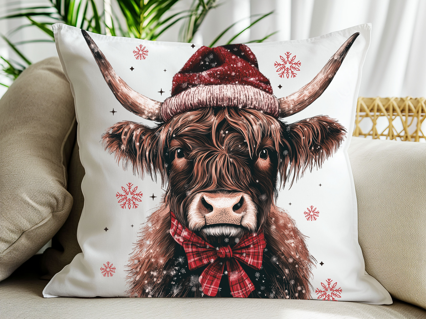 Christmas Highland Cow Pillow
