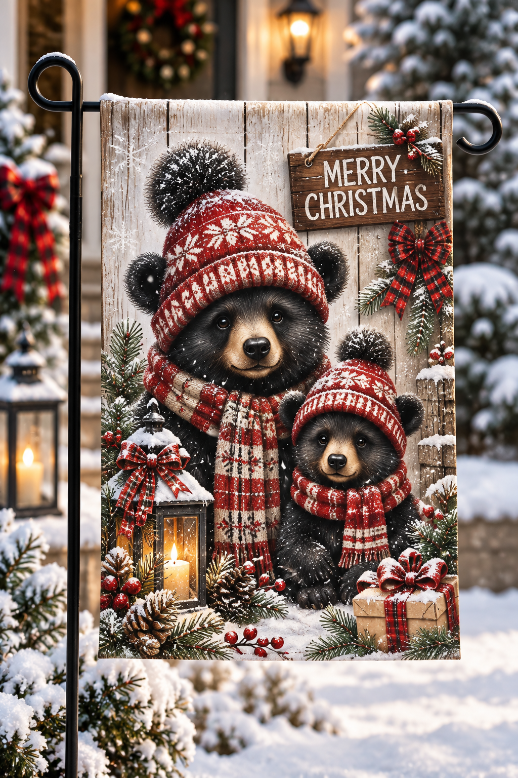 Cozy Christmas Bears Garden Flag