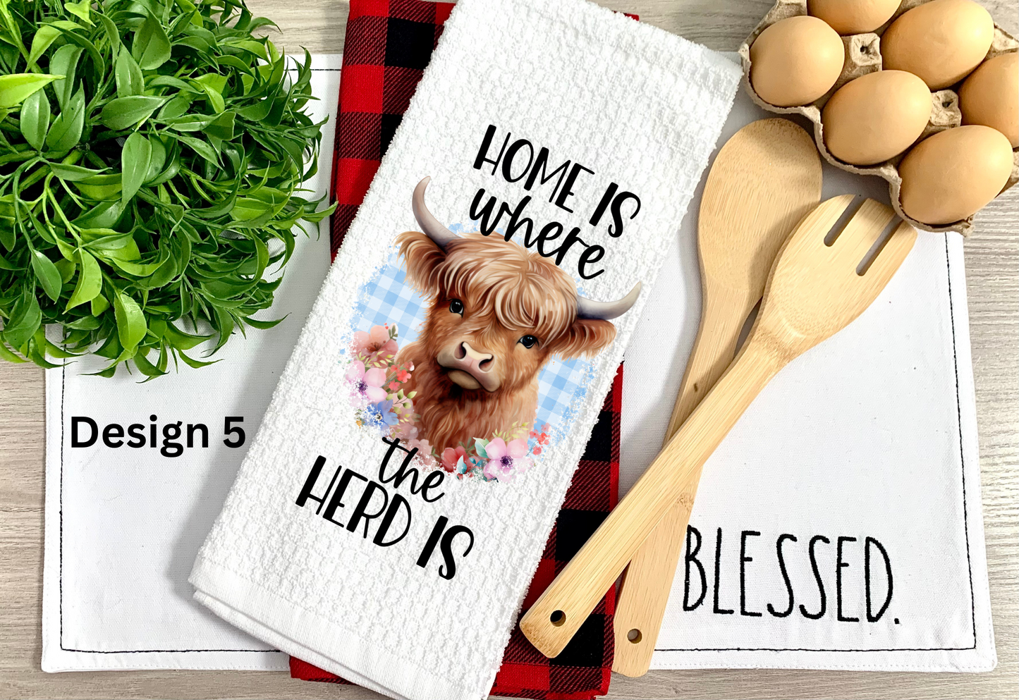 highland cow tea towel home is where the heard is