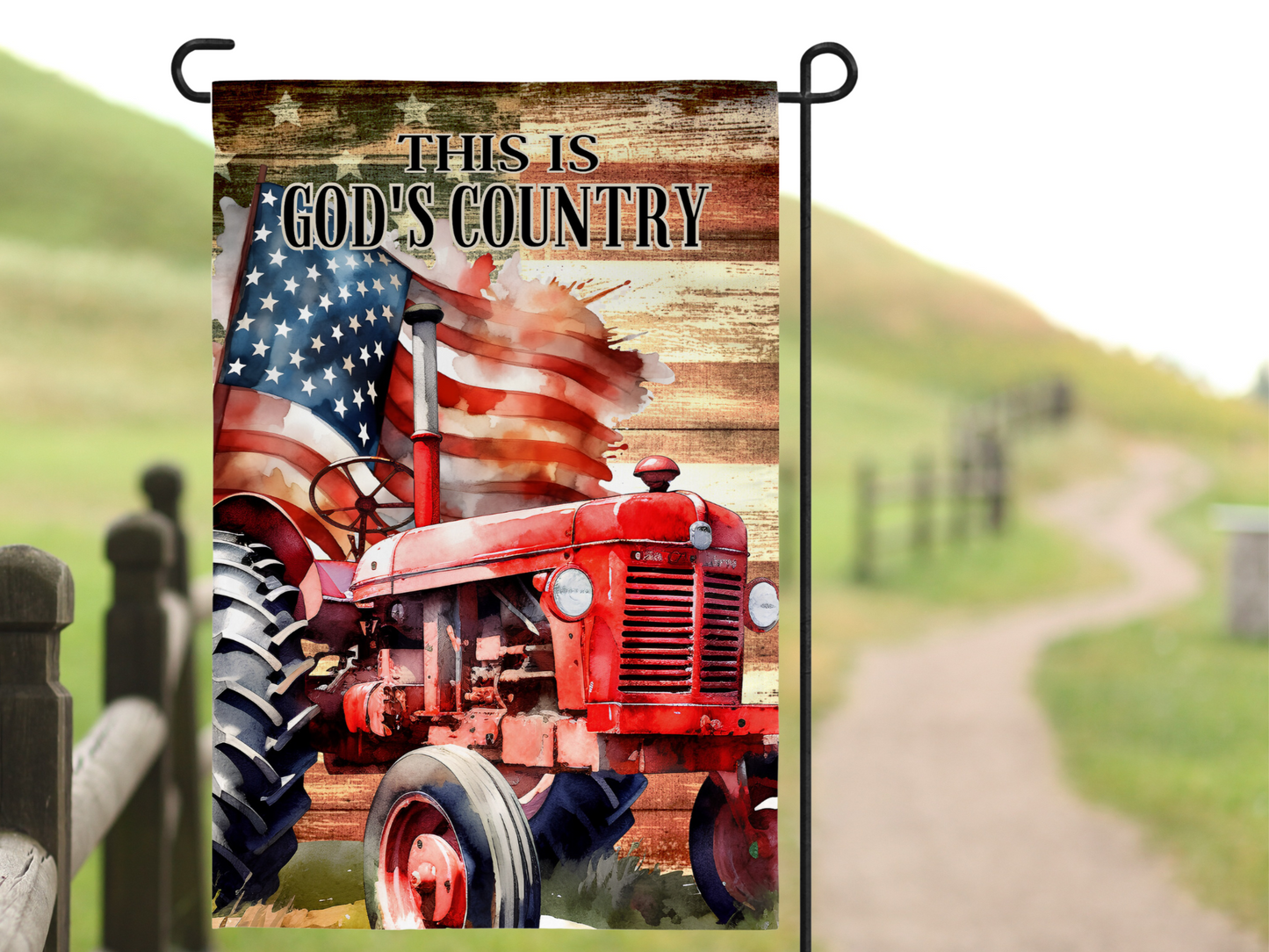 Vintage Patriotic Tractor Garden Flag