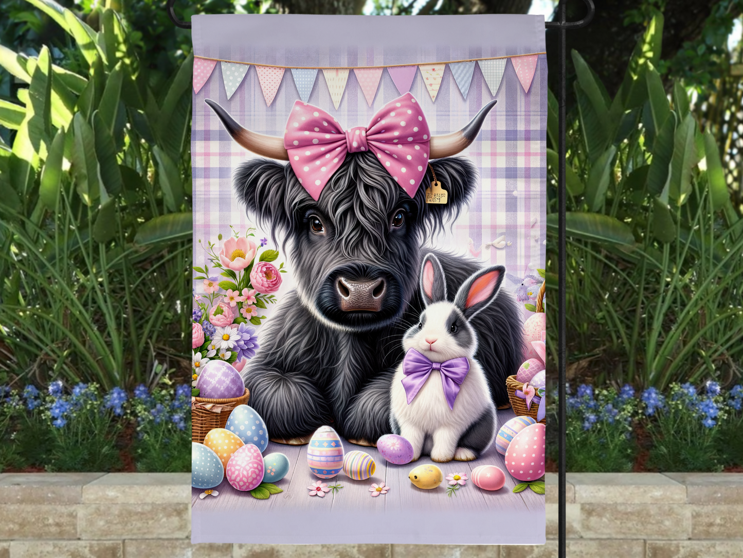 Highland Cow Easter Garden Flag