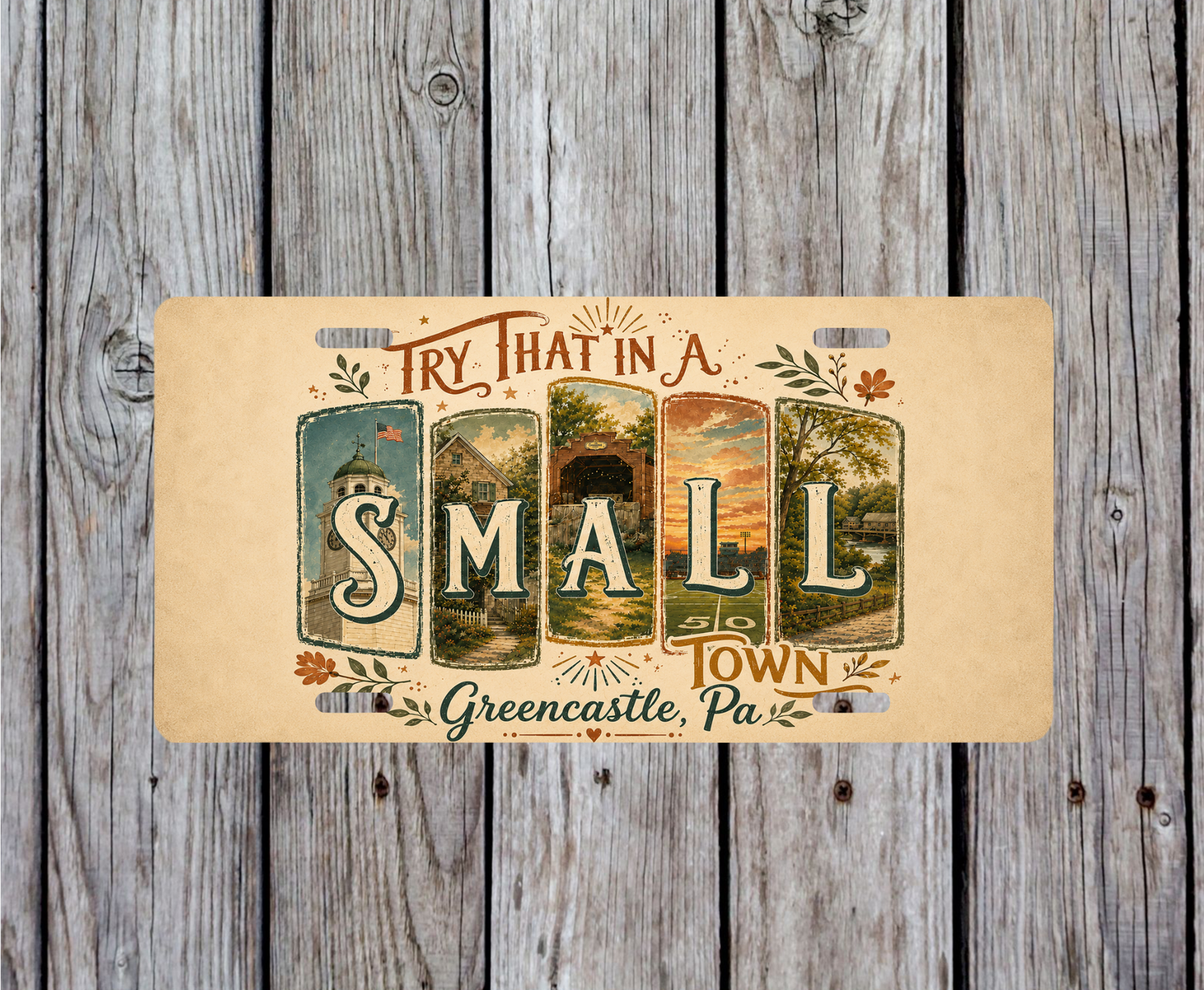 Small Town Greencastle License Plate