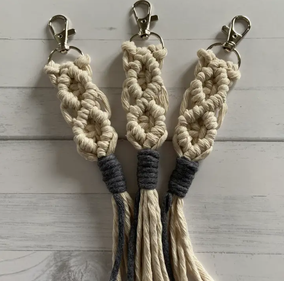 Black boho macrame keychain