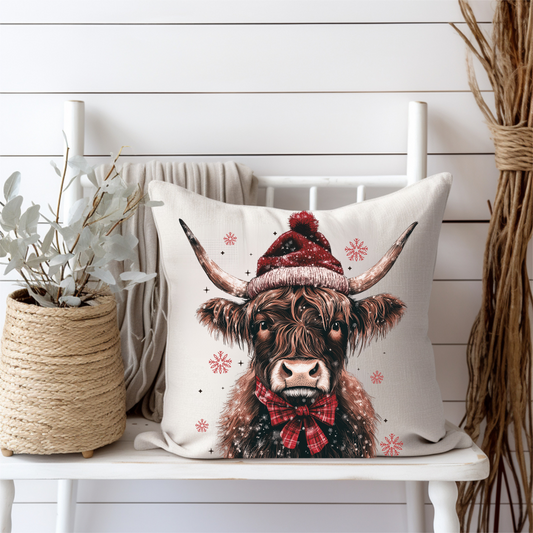 Christmas Highland Cow Pillow