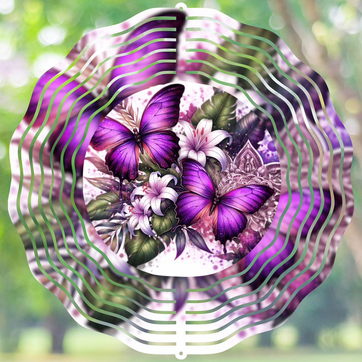 Purple Butterfly & Lily Wind Spinner
