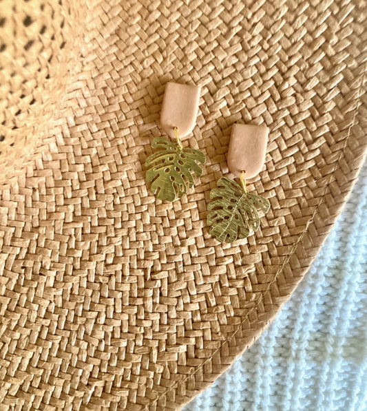 Monstera Clay Dangle Earrings