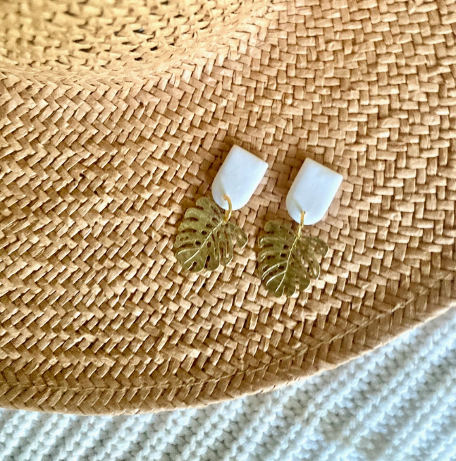 Monstera Clay Dangle Earrings