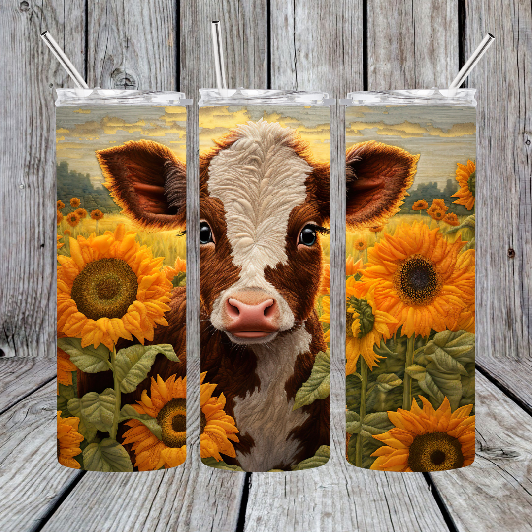 20 oz Baby Cow and Sunflower Tumbler
