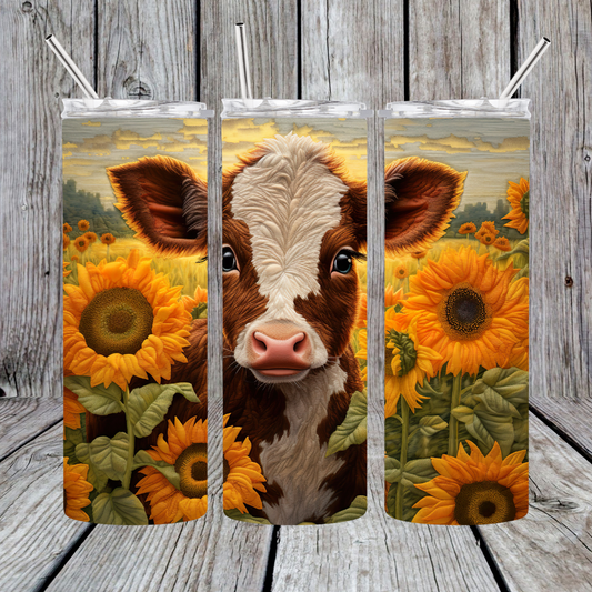 20 oz Baby Cow and Sunflower Tumbler