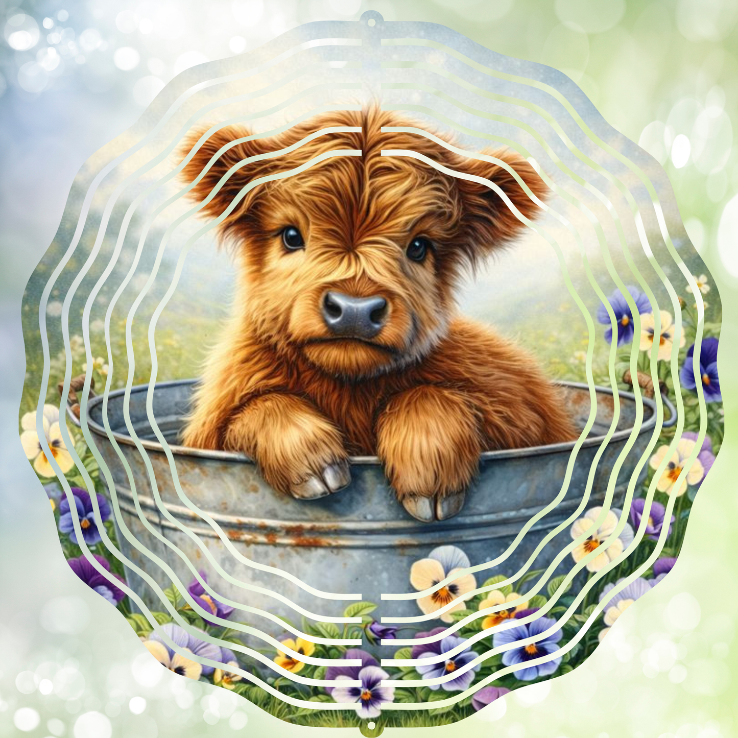 Highland Calf Garden Wind Spinner – Rustic Farmhouse Floral Decor