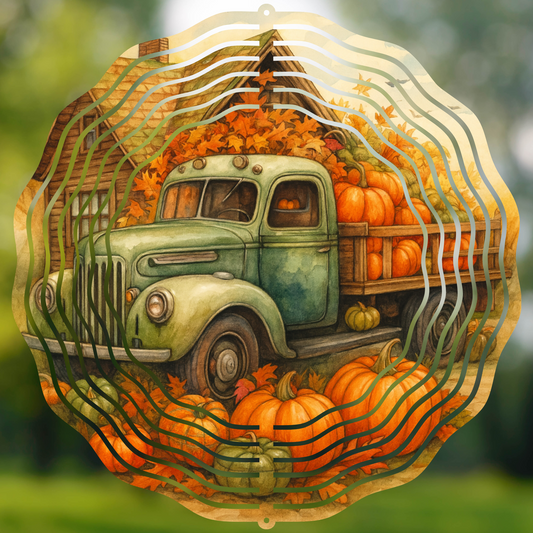 Pumpkin Patch Vintage Truck Wind Spinner