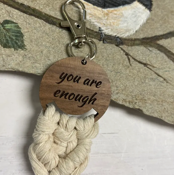 You are Enough Boho Macrame Key Chain Keychain