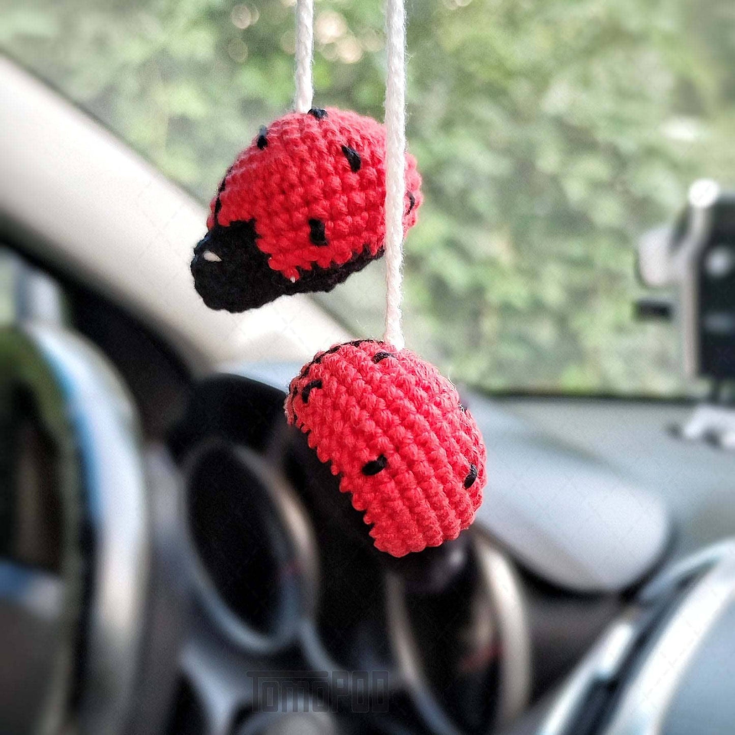Crochet Ladybug Car Accessories, Car Mirror Hanging Decor