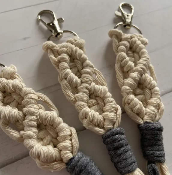 Black boho macrame keychain