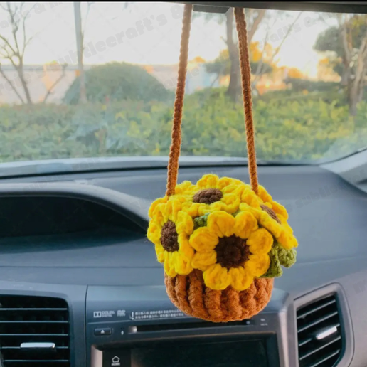 Crochet Sunflower Hanging Basket