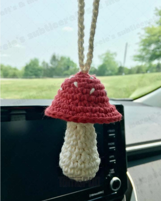 Crochet Mushroom Car Mirror Hanging