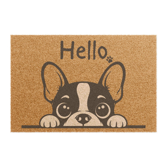 Hello French Bulldog Doormat — Cute Peeking Pup Welcome Mat