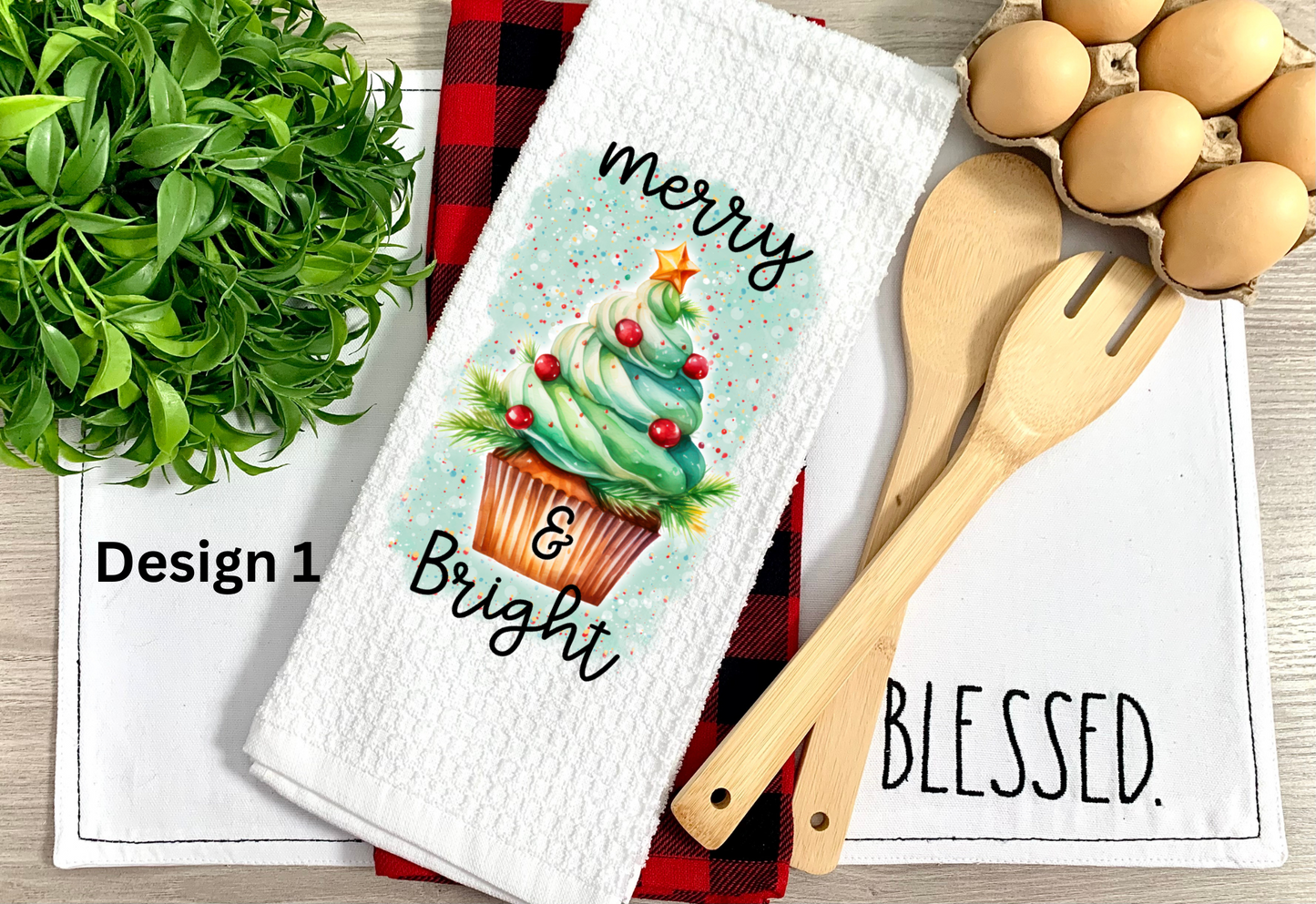 Christmas Cupcake Kitchen Towels