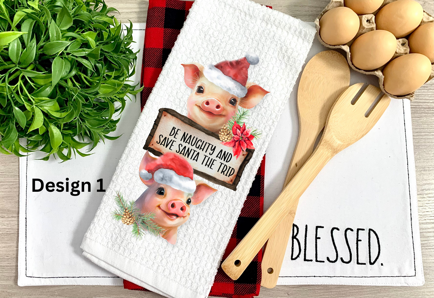 Funny Christmas Piglet Kitchen Towels