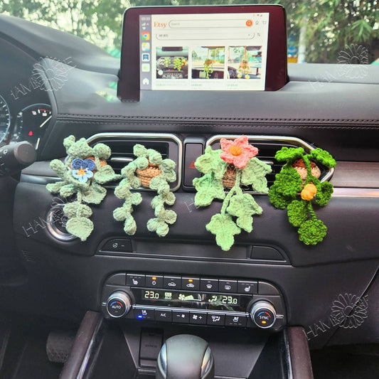 Crochet Plant Car Vent Clip, Crochet Plant Car Air Freshener