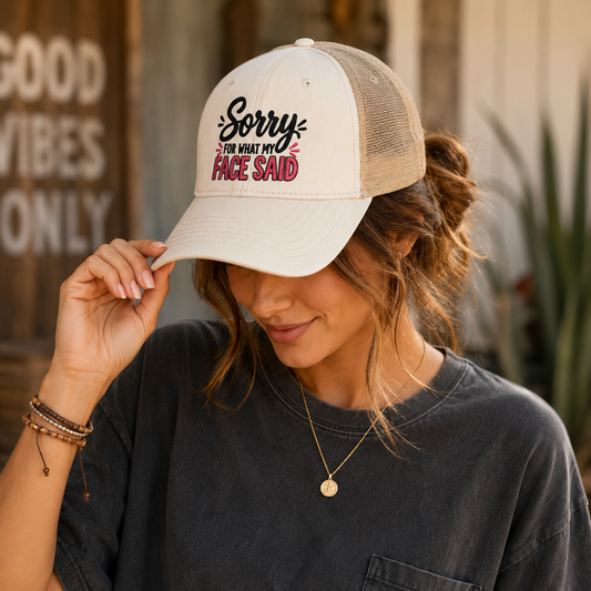 Sorry for What My Face Said - Women's Washed Mesh-Back Cap