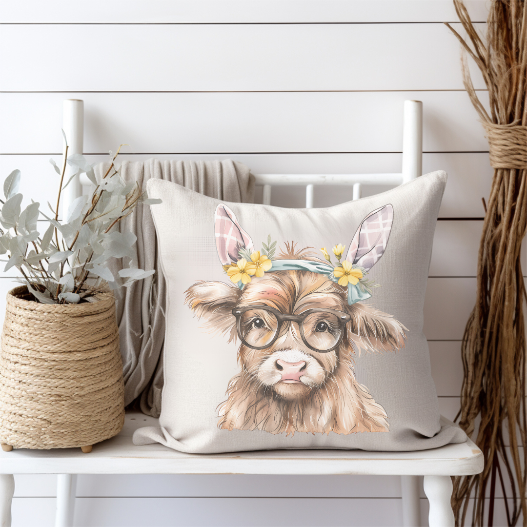 Hoppy Highland Cow Pillow