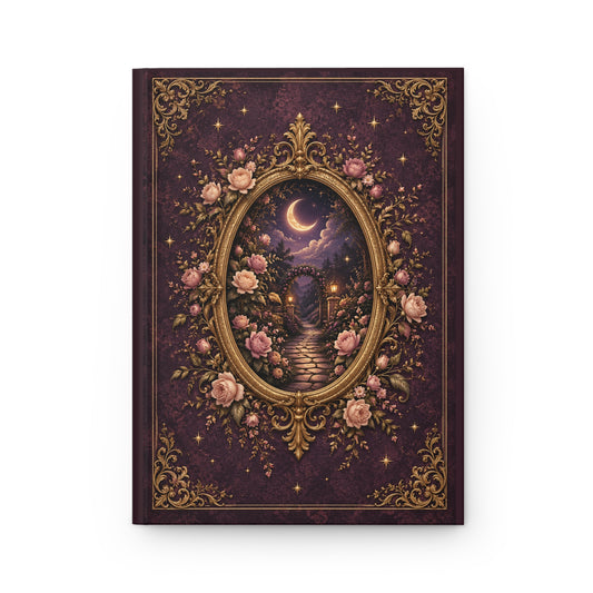 Moonlit Garden Journal — Lined Hardcover Notebook with Vintage Floral Frame