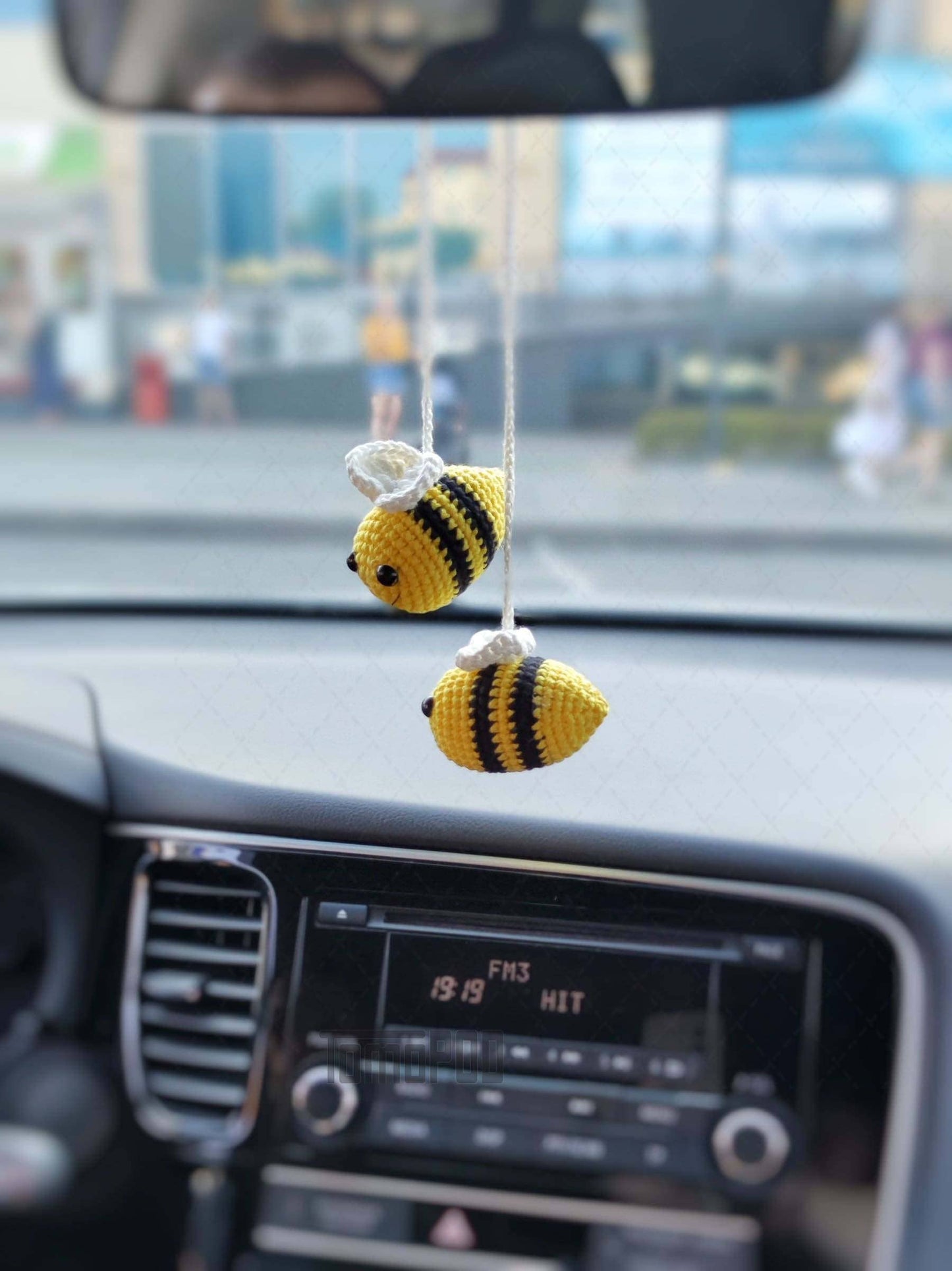 Crochet Tiny Bee Car Mirror Hanging Charm