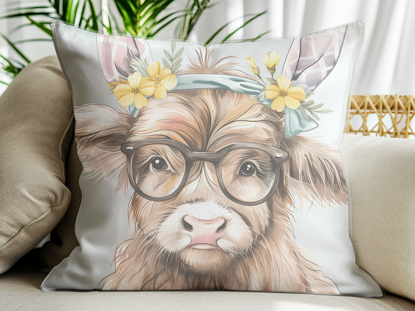 Hoppy Highland Cow Pillow