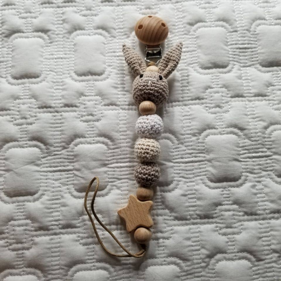 Knitted Organic Cotton Bunny Pacifier Clip