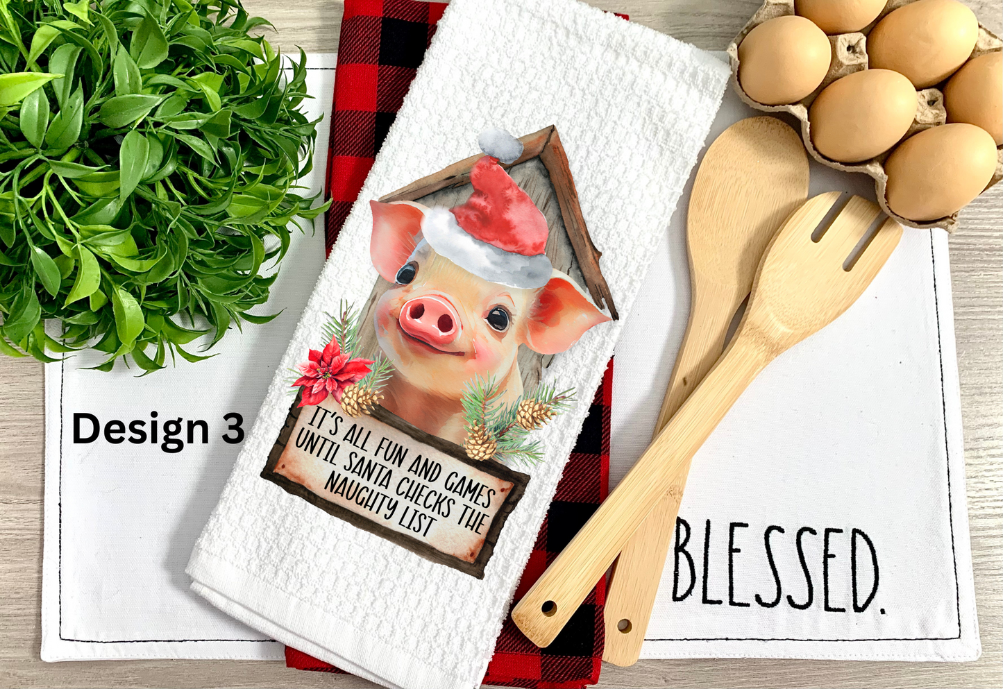 Funny Christmas Piglet Kitchen Towels