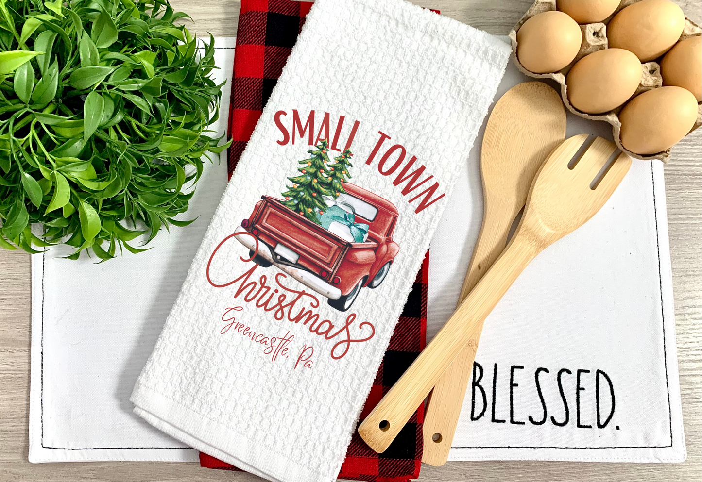 Small Town Christmas Kitchen Tea Towel