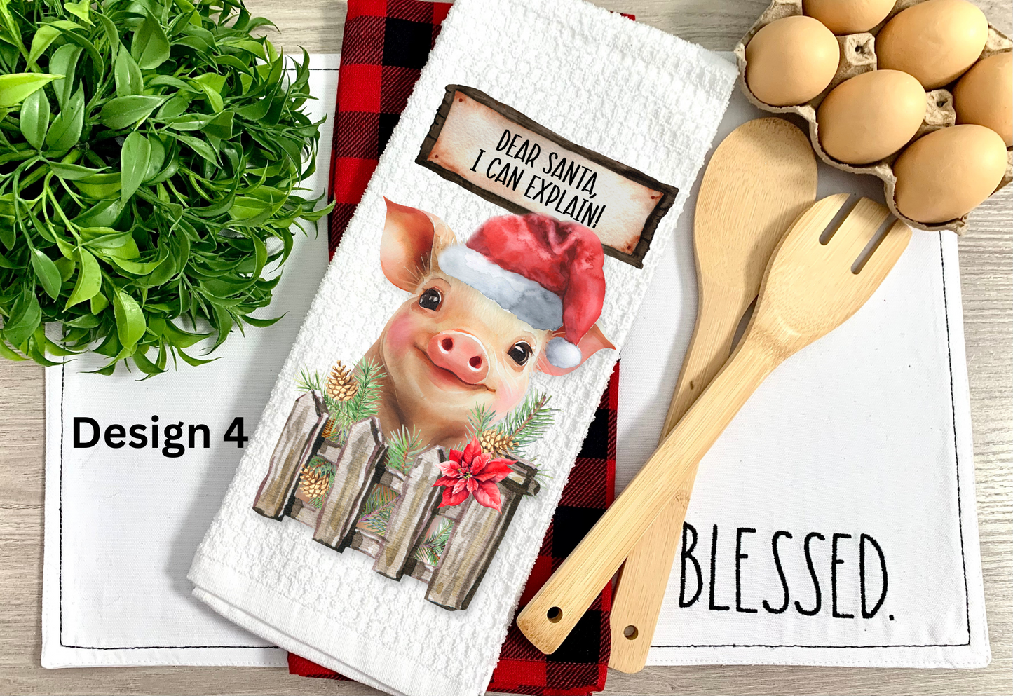 Funny Christmas Piglet Kitchen Towels