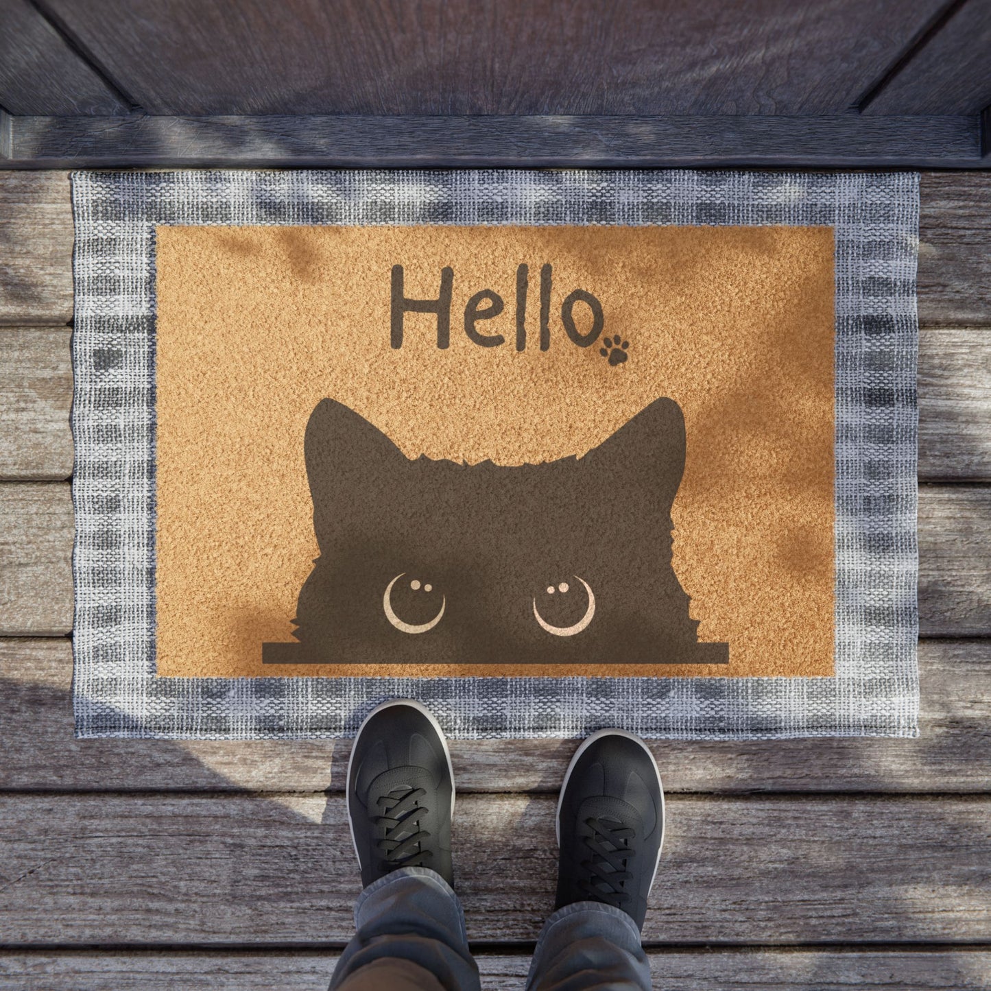 Hello Cat Doormat – Cute Peekaboo Kitty Welcome Mat for Pet Lovers