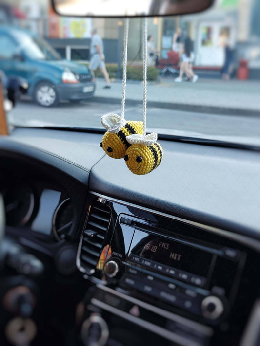 Crochet Tiny Bee Car Mirror Hanging Charm