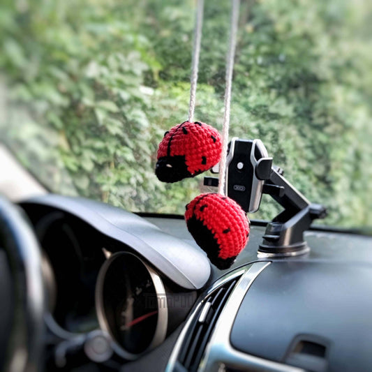 Crochet Ladybug Car Accessories, Car Mirror Hanging Decor