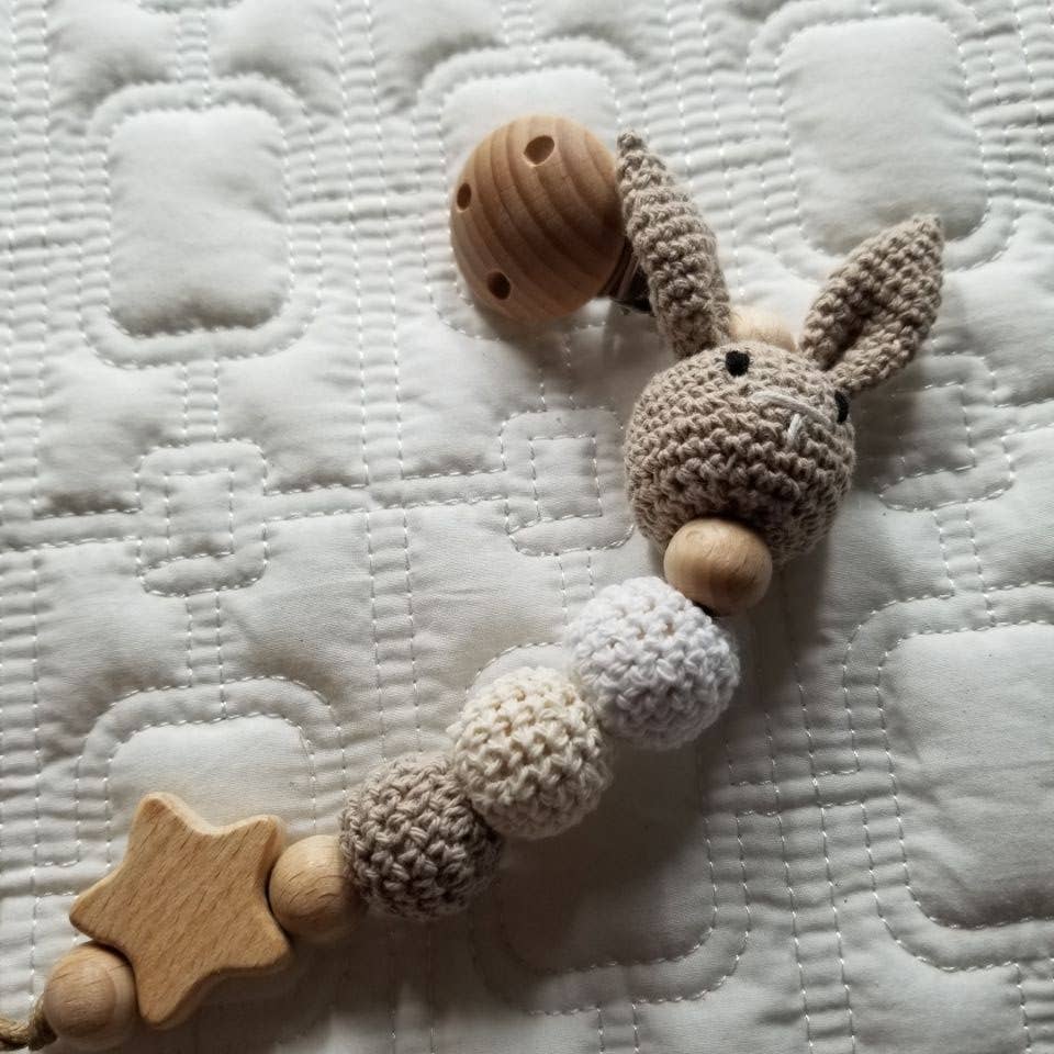 Knitted Organic Cotton Bunny Pacifier Clip