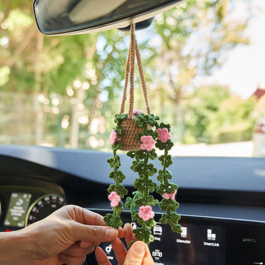 Cute Crochet Flower Plant Car Mirror Hanging Ornament