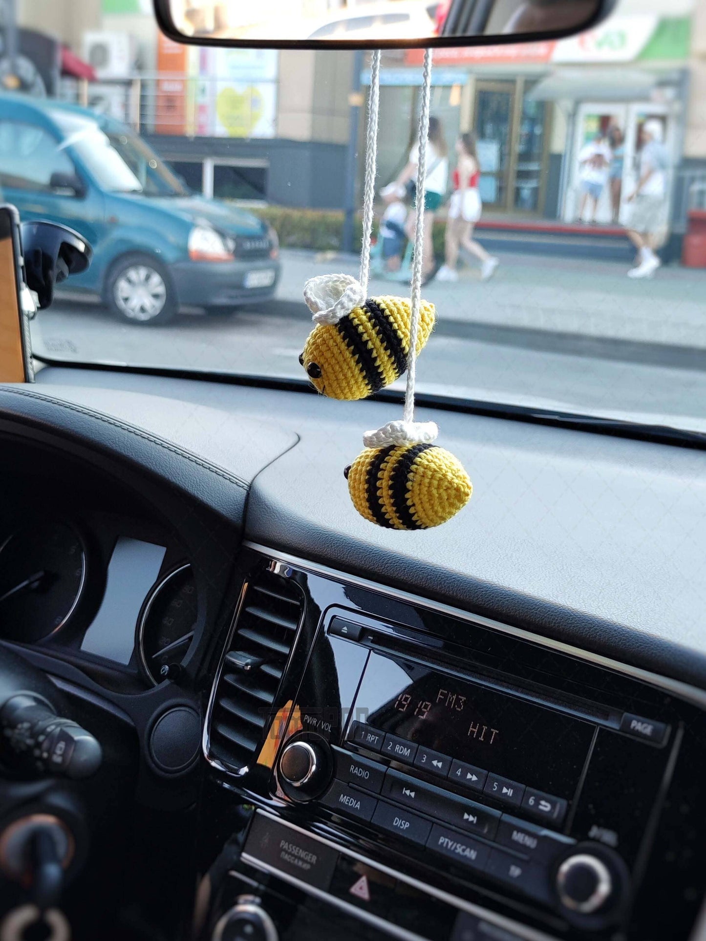 Crochet Tiny Bee Car Mirror Hanging Charm