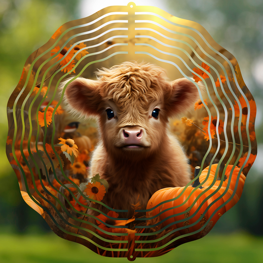 Autumn Highland Cow Wind Spinner