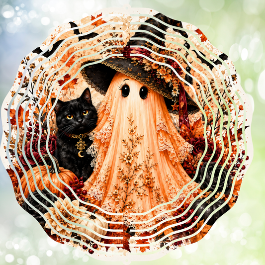 Autumn Witch Ghost & Black Cat Wind Spinner