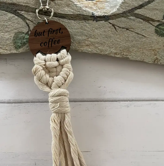 But First Coffee Boho Macrame Key Chain Keychain